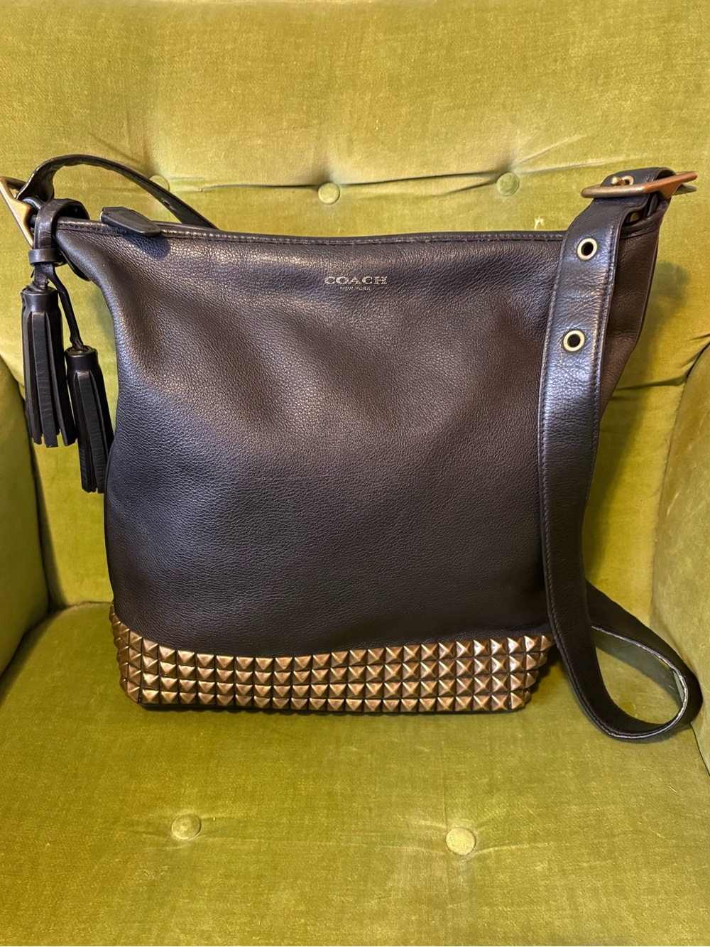 Coach Black Leather Studded Bucket Bag